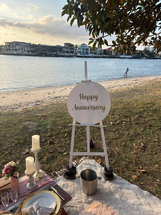 Happy Anniversary signage and easel hire