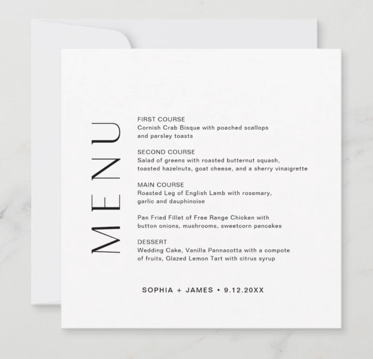 Menu, place setting or programme cards
