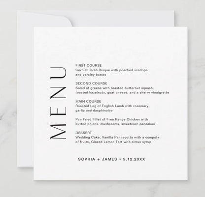 Menu, place setting or programme cards