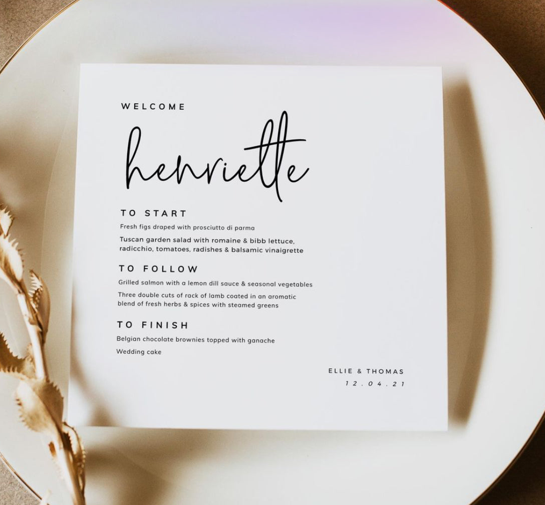 Menu, place setting or programme cards